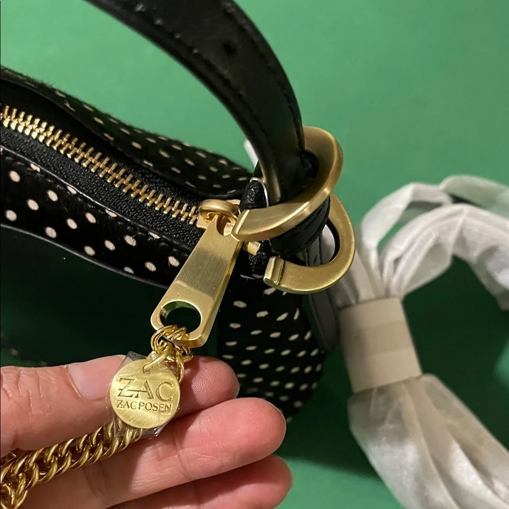 NWT Elegant Zac Posen Black and White Polka Dot Shoulder & Crossbody Bag